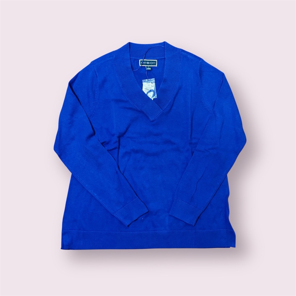 Karen Scott Royal Blue Knit V-Neck Sweater | Small | NWT